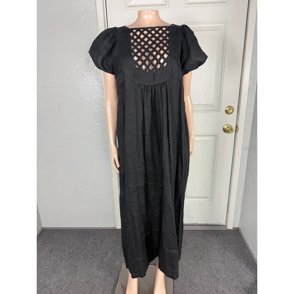Built By Wendy Women's Dress M Linen A-line Midi Woven Short Sleeve U3-14
